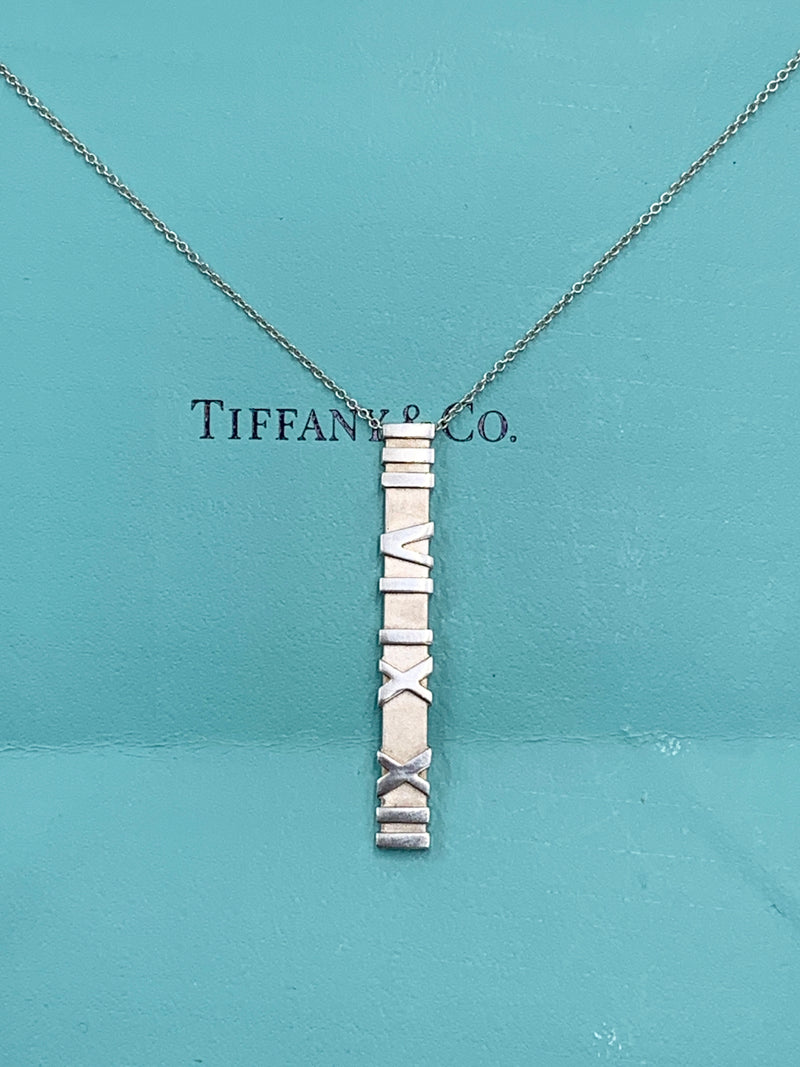 Sold-Tiffany & Co 925 Silver Atlas Collection Bar with Necklace