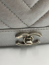 Sold-CHANEL Silver Calfskin Chevron Wallet-on-the-chain WOC Crossbody Flap Bag