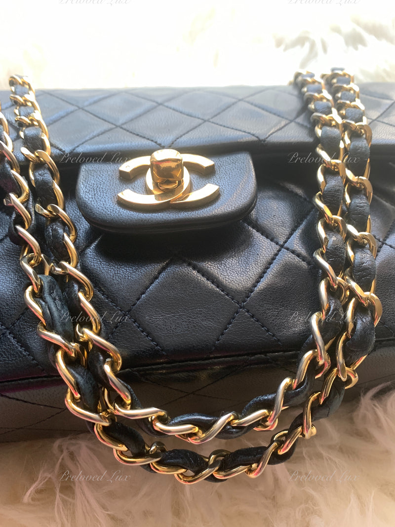 Sold-CHANEL Lambskin Small Classic Double Flap Bag Black/gold