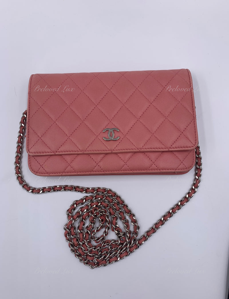CHANEL Lambskin Wallet-on-the-chain WOC Crossbody Flap Bag - Pink Silver  Hardware - Preloved Lux Canada