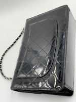 CHANEL Black Patent Leather Jumbo Size Flap Shoulder Bag Crossbody - Silver Hardware