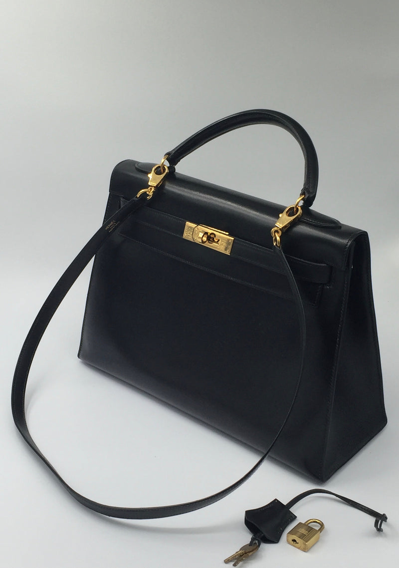 HERMES Kelly 32 Box Calf Leather Black GHW - Preowned Luxury - Preloved ...