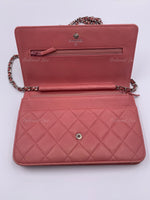 CHANEL Lambskin Wallet-on-the-chain WOC Crossbody Flap Bag - Pink Silver Hardware