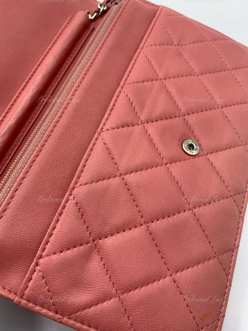 CHANEL Lambskin Wallet-on-the-chain WOC Crossbody Flap Bag - Pink Silver  Hardware - Preloved Lux Canada