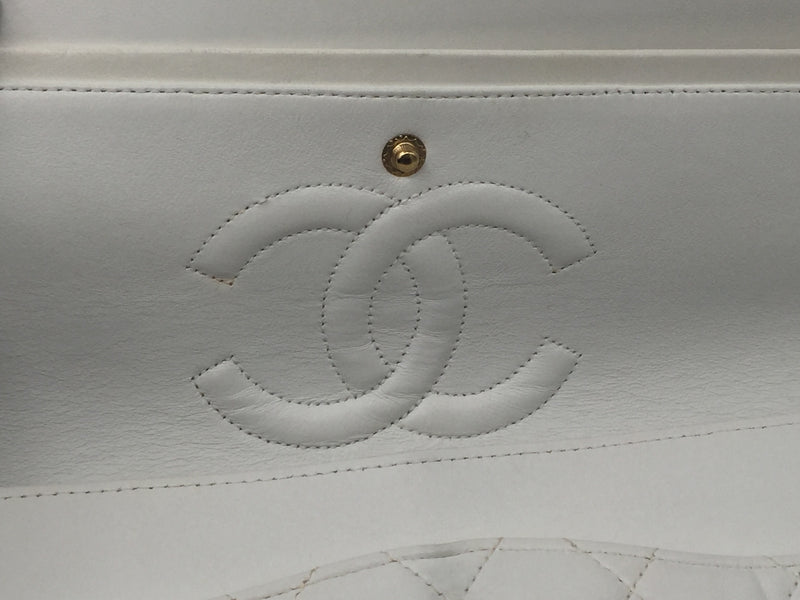 Sold-CHANEL Classic Lambskin Double Chain Double Flap Bag 25 white/gold