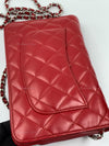 Sold-CHANEL Lambskin Wallet-on-the-chain WOC Crossbody Flap Bag - Red Silver Hardware