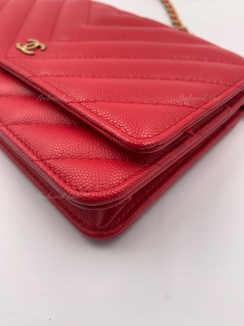 Chanel Wallet on Chain WOC Caviar 18B Red  THE PURSE AFFAIR