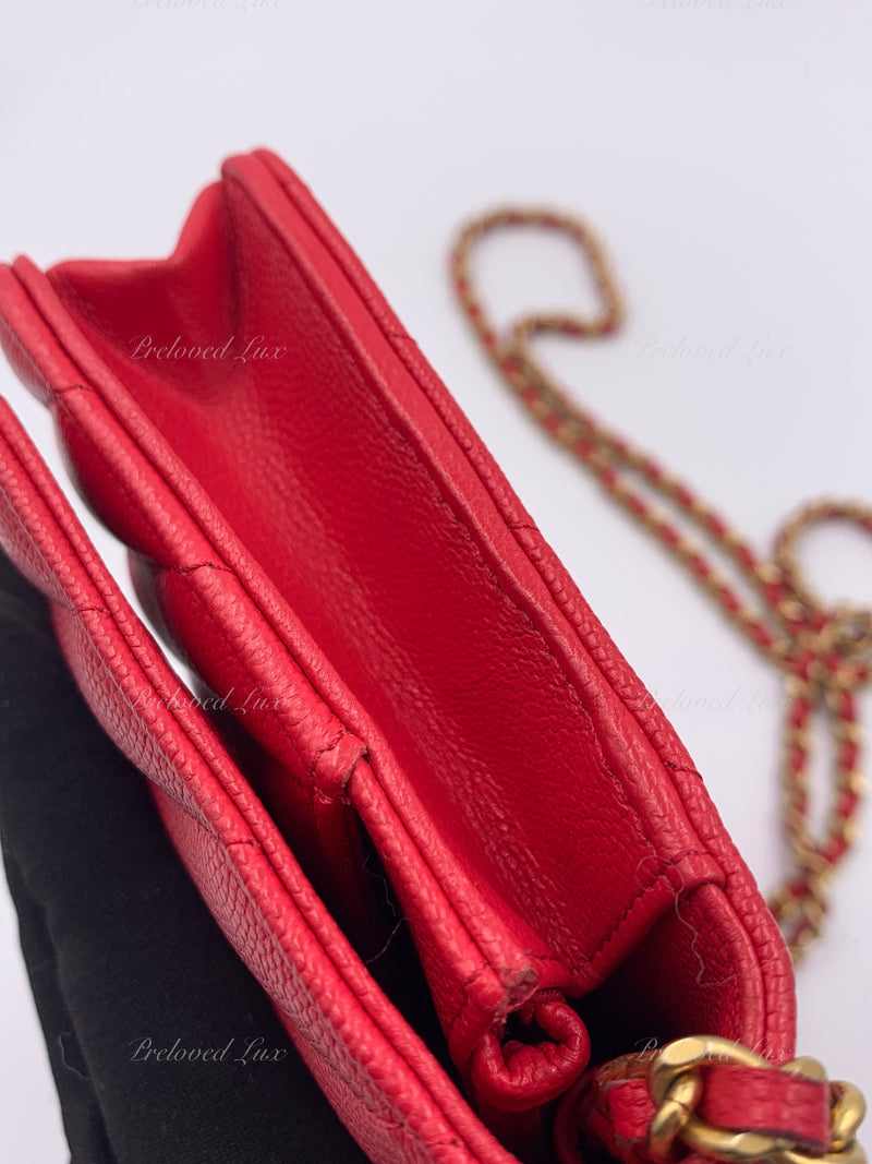 Chanel Red Quilted Caviar Classic Wallet On Chain - Chanel Canada