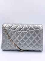 Sold-CHANEL Classic Quilted Flap Metallic Silver Calfskin Shoulder Bag/Clutch