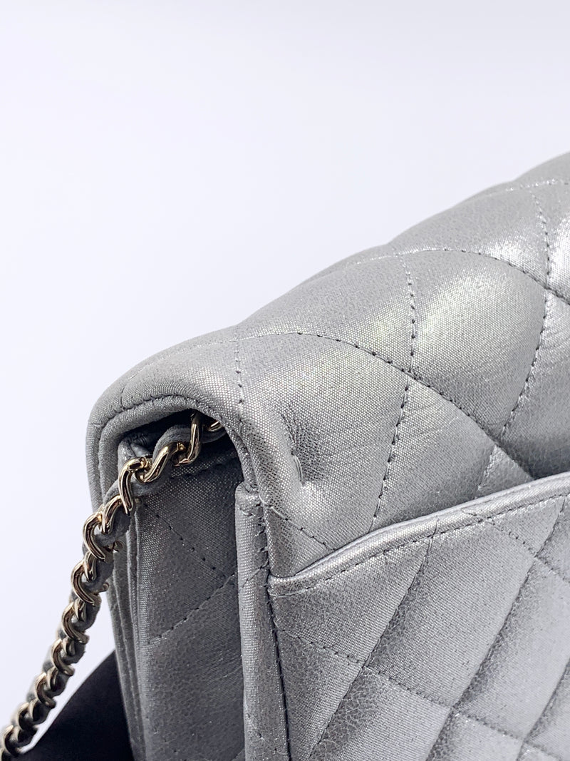 Chanel Metallic Silver Quilted Lambskin Classic Double Flap Medium