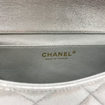 Sold-CHANEL Classic Quilted Flap Metallic Silver Calfskin Shoulder Bag/Clutch