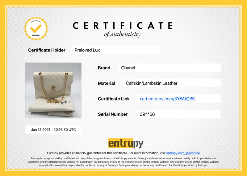Sold-CHANEL Vintage Lambskin Double Chain Flap Bag Medium Size white/gold