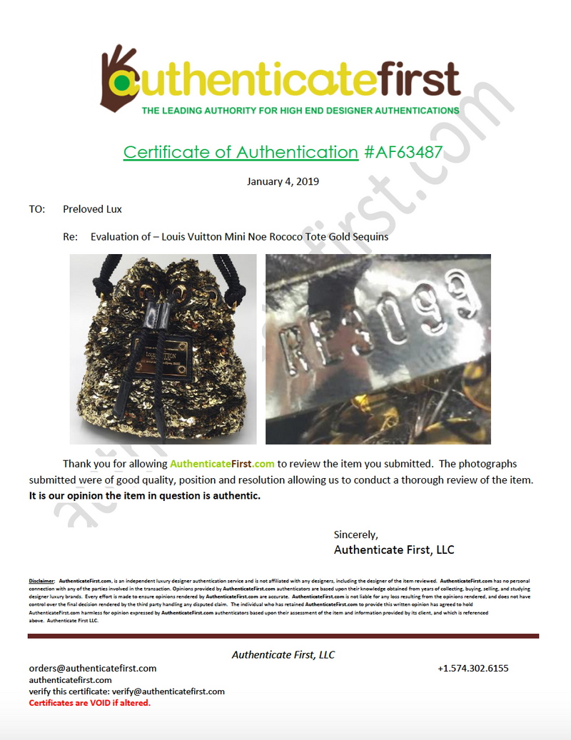 Sold-LOUIS VUITTON Mini Noe Rococo Gold Sequins/black M40322 – ltd ed.