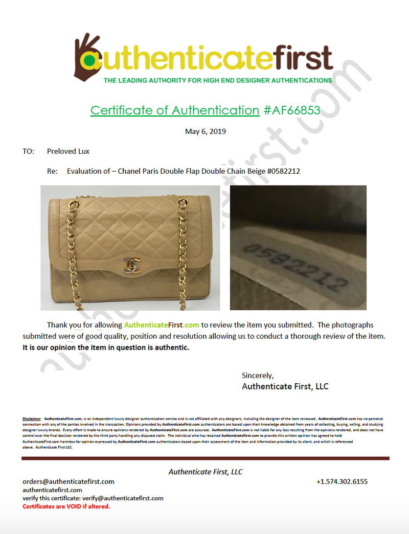 Sold-CHANEL Paris Lambskin Double Chain Double Flap Bag Beige/gold