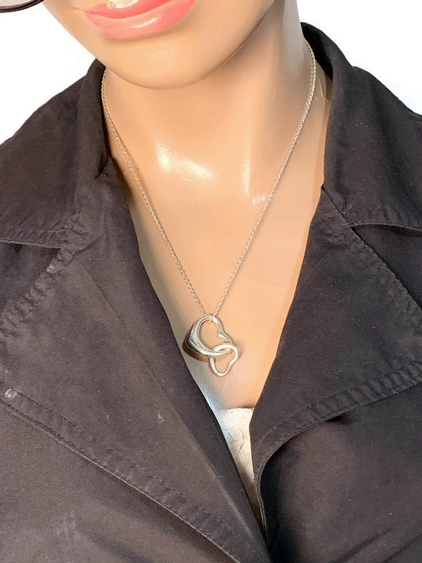 Sold-Tiffany & Co 925 Silver Elsa Peretti Double Open Heart Necklace