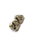 Sold-CHANEL Gold Heart Stud Earrings with CC logo