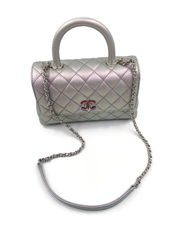 Chanel Iridescent Blue Quilted Caviar Mini Coco Top Handle Flap Bag, myGemma