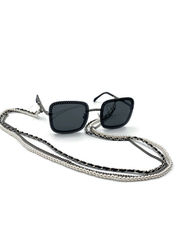 Chanel Black CC Pearl Necklace Sunglasses