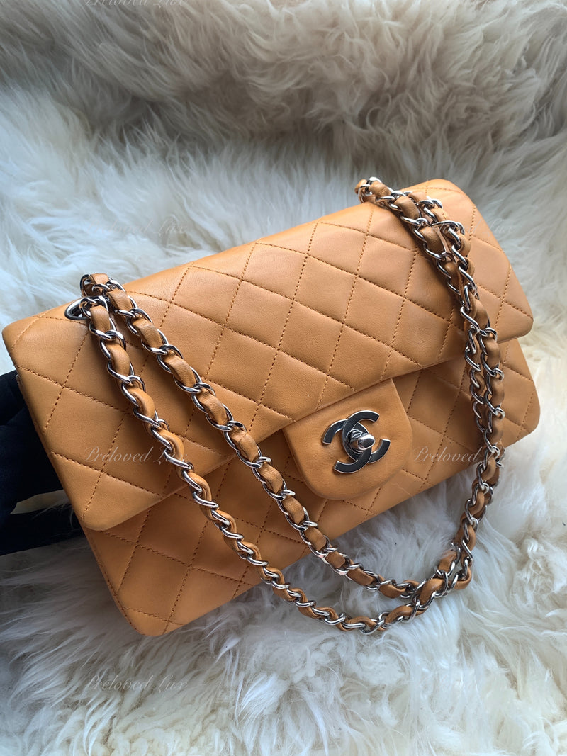 CHANEL Small Classic Double Flap Shoulder bag - Orange - Silver Hardware Vintage