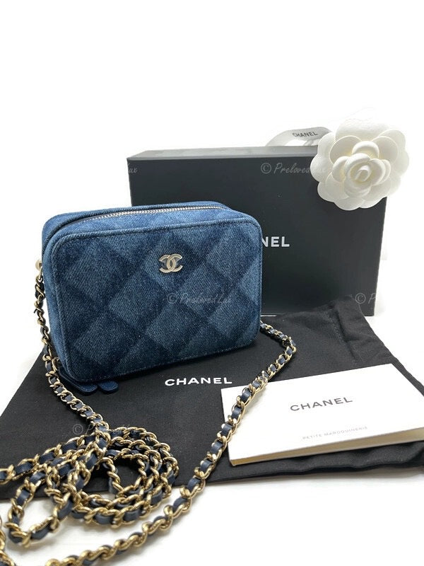 CHANEL Denim Blue Mini Camera Bag in Gold Hardware
