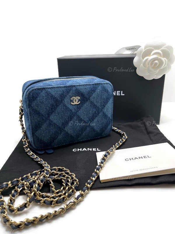 CHANEL Denim Blue Mini Camera Bag in Gold Hardware
