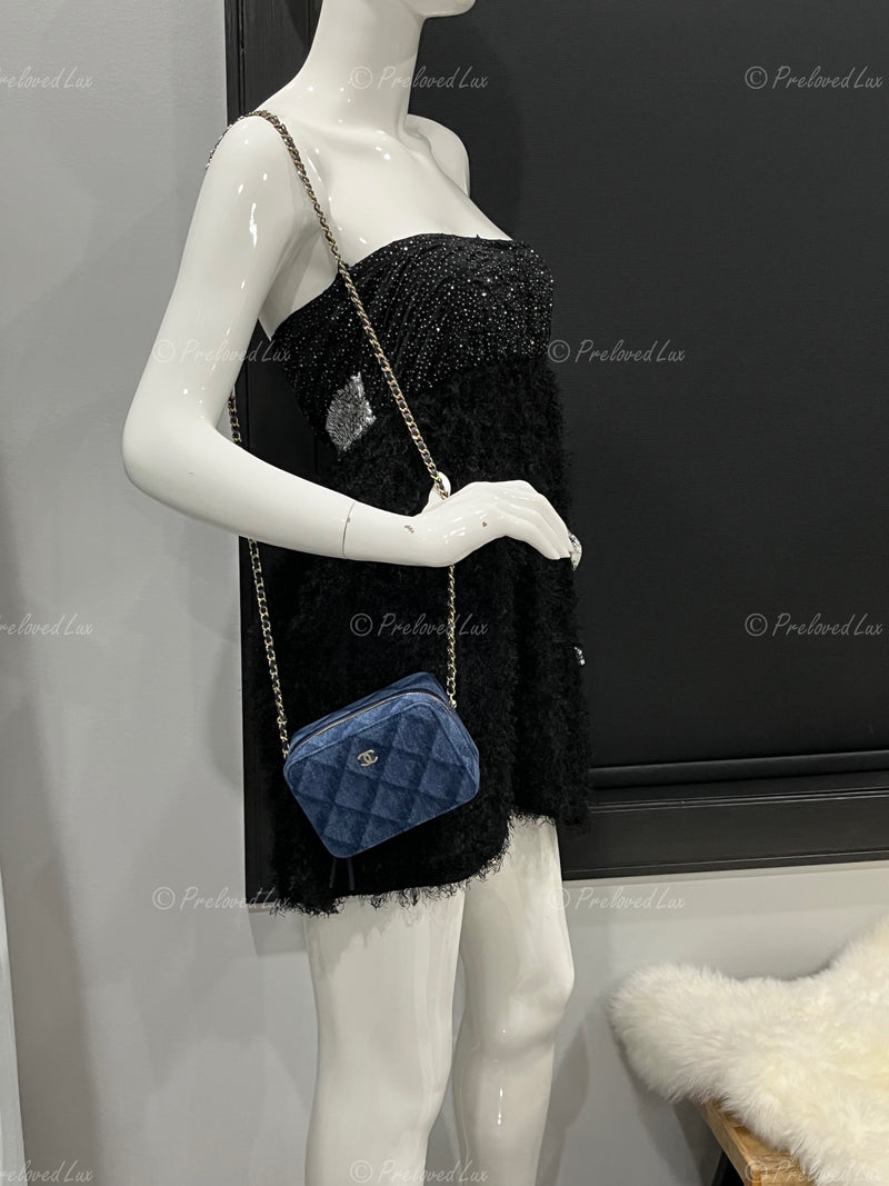 CHANEL Denim Blue Mini Camera Bag in Gold Hardware