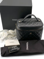 Sold-CHANEL Black Caviar Vanity Cosmetic Bag in Gold Hardware