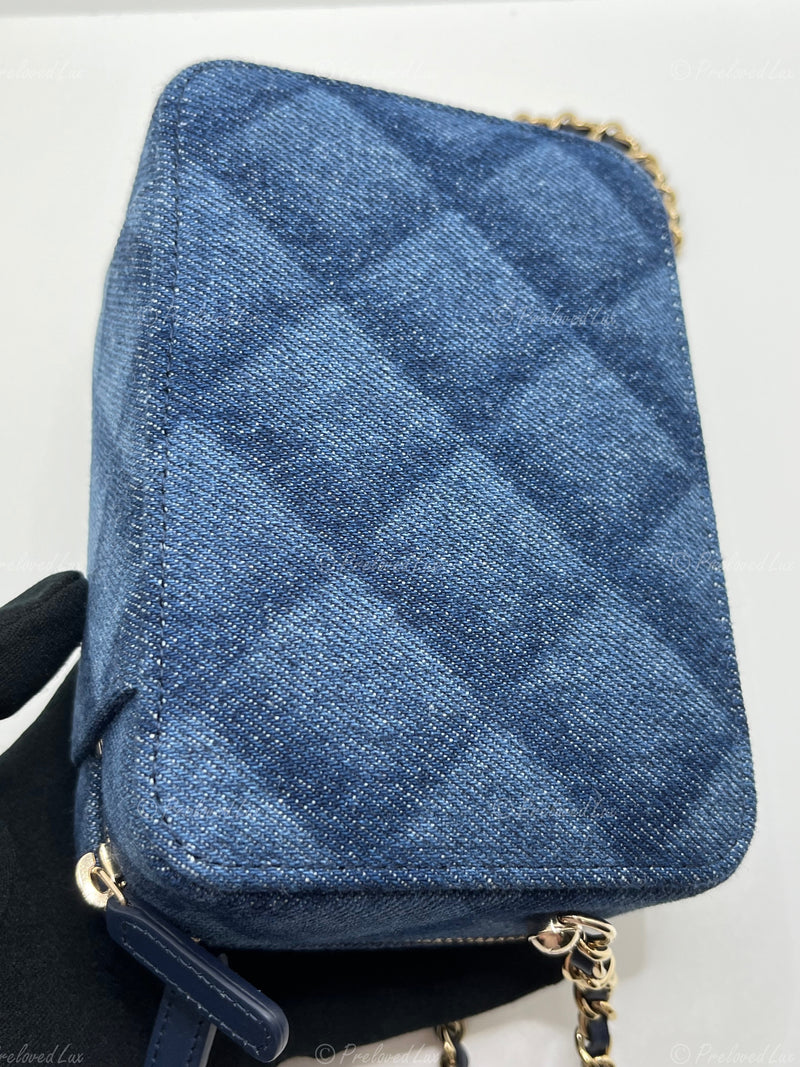 CHANEL Denim Blue Mini Camera Bag in Gold Hardware