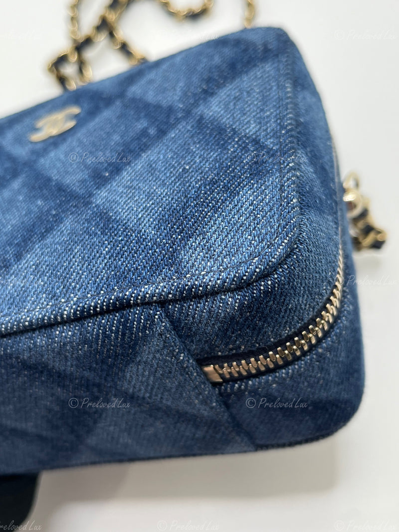 CHANEL Denim Blue Mini Camera Bag in Gold Hardware