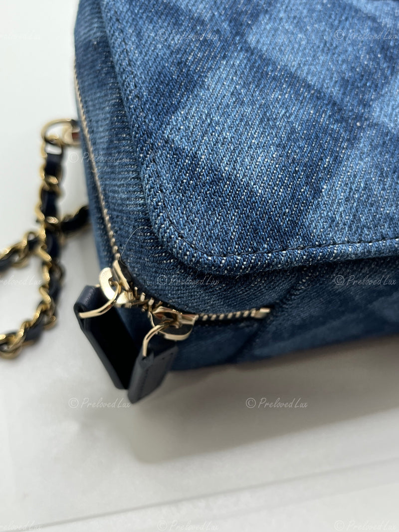 CHANEL Denim Blue Mini Camera Bag in Gold Hardware