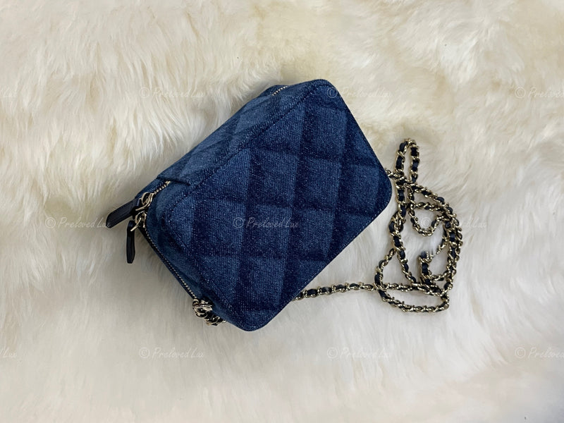 CHANEL Denim Blue Mini Camera Bag in Gold Hardware
