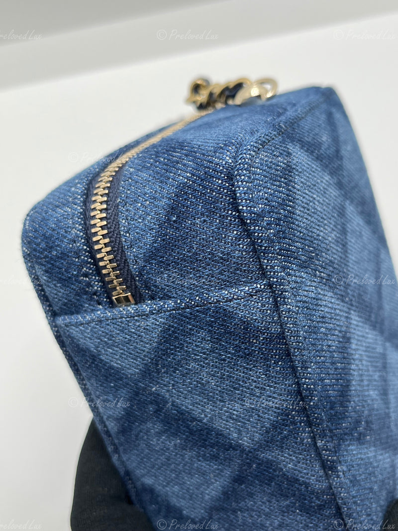 CHANEL Denim Blue Mini Camera Bag in Gold Hardware