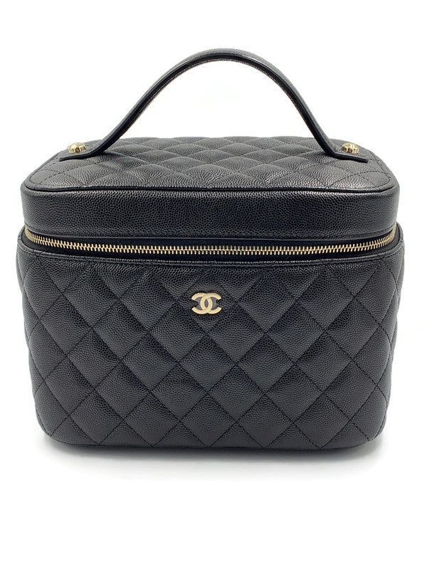 CHANEL Black Caviar Vanity Cosmetic Bag in Gold Hardware