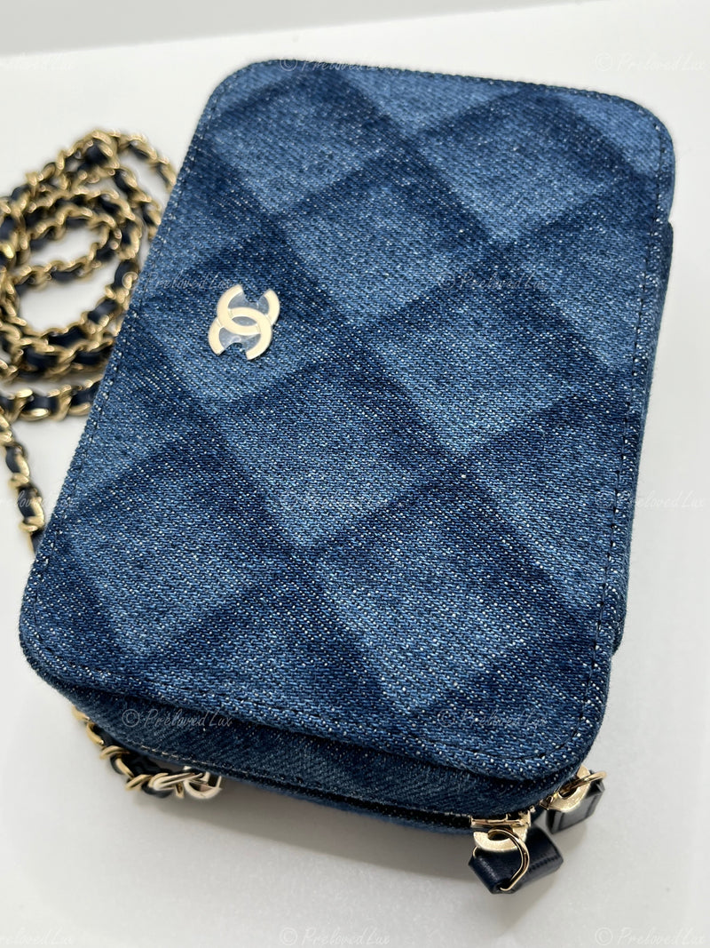 CHANEL Denim Blue Mini Camera Bag in Gold Hardware