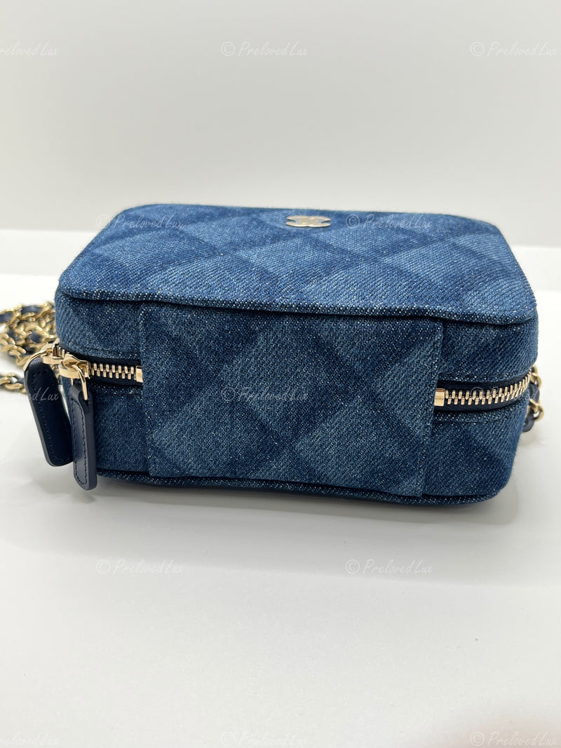 CHANEL Denim Blue Mini Camera Bag in Gold Hardware