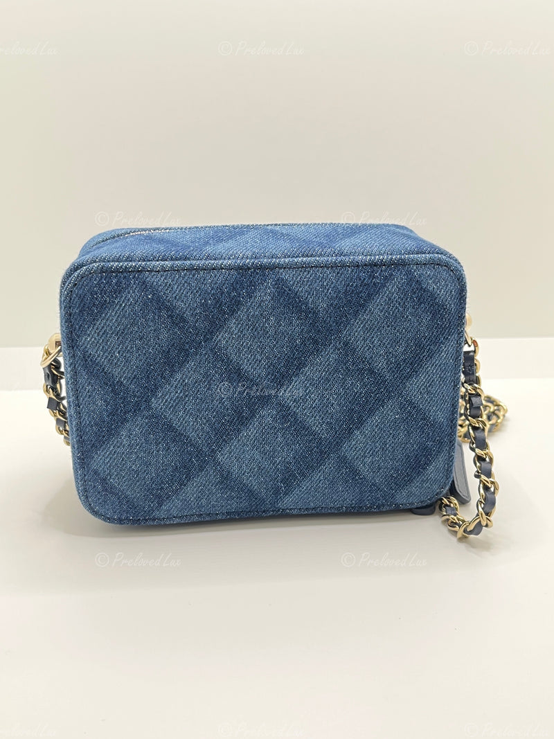 CHANEL Denim Blue Mini Camera Bag in Gold Hardware