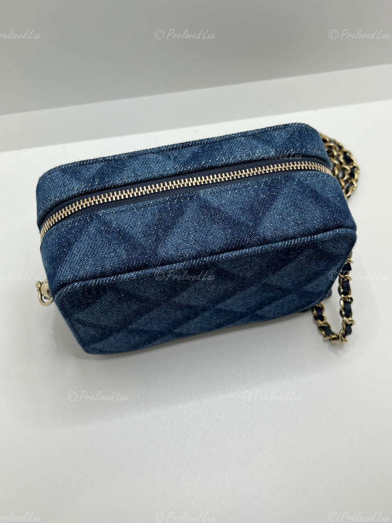 CHANEL Denim Blue Mini Camera Bag in Gold Hardware