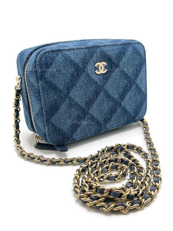CHANEL Denim Blue Mini Camera Bag in Gold Hardware