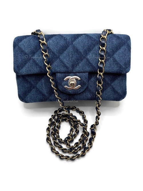 CHANEL Classic Denim Mini Rectangular Crossbody Flap Bag in Gold Hardware