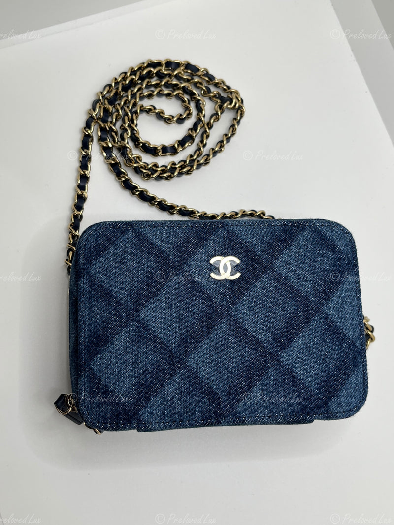 CHANEL Denim Blue Mini Camera Bag in Gold Hardware
