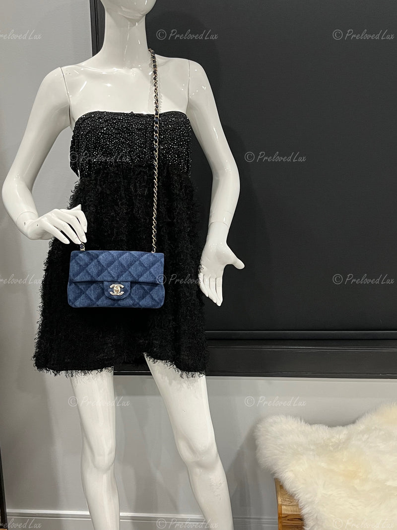 Chanel Blue Velvet Mini Cross Body Bag - Vintage Lux