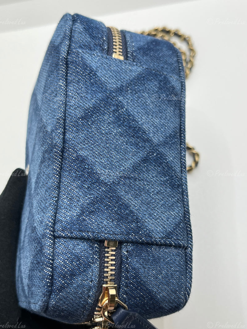 Sold-CHANEL Denim Blue Mini Camera Bag in Gold Hardware