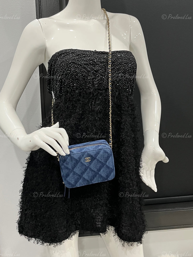 CHANEL Denim Blue Mini Camera Bag in Gold Hardware
