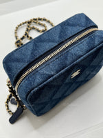 CHANEL Denim Blue Mini Camera Bag in Gold Hardware