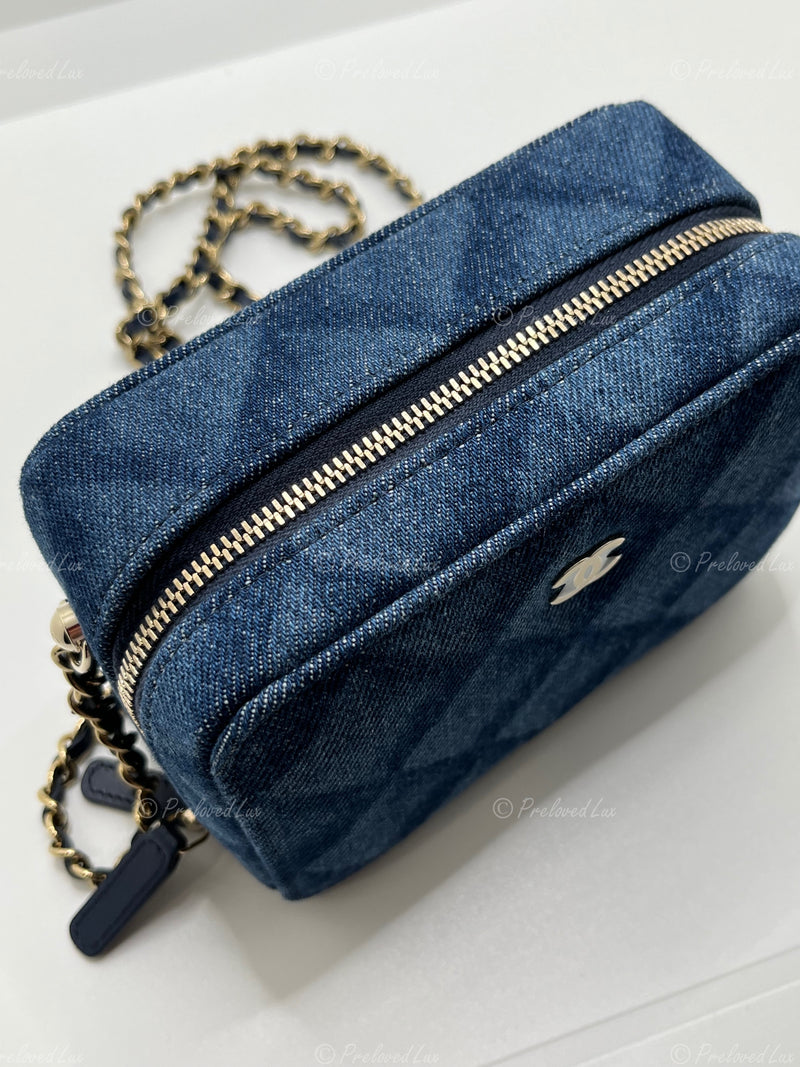CHANEL Denim Blue Mini Camera Bag in Gold Hardware