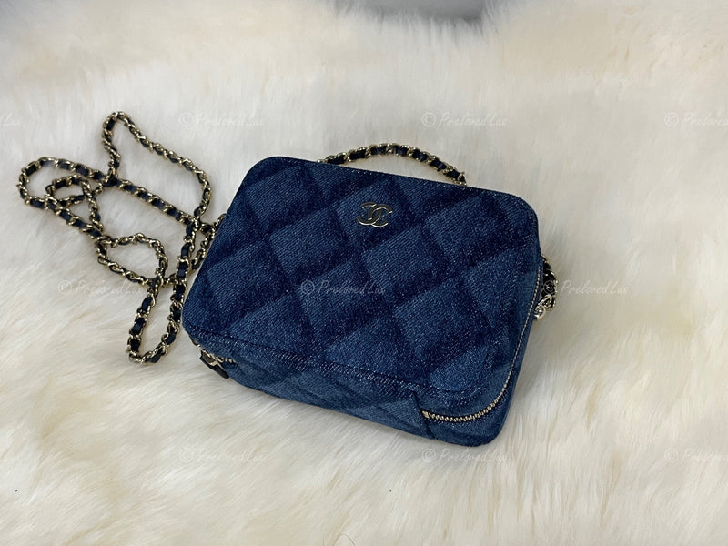 CHANEL Denim Blue Mini Camera Bag in Gold Hardware