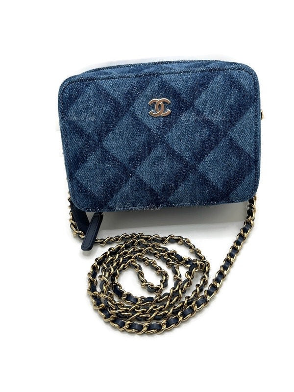 CHANEL Denim Blue Mini Camera Bag in Gold Hardware